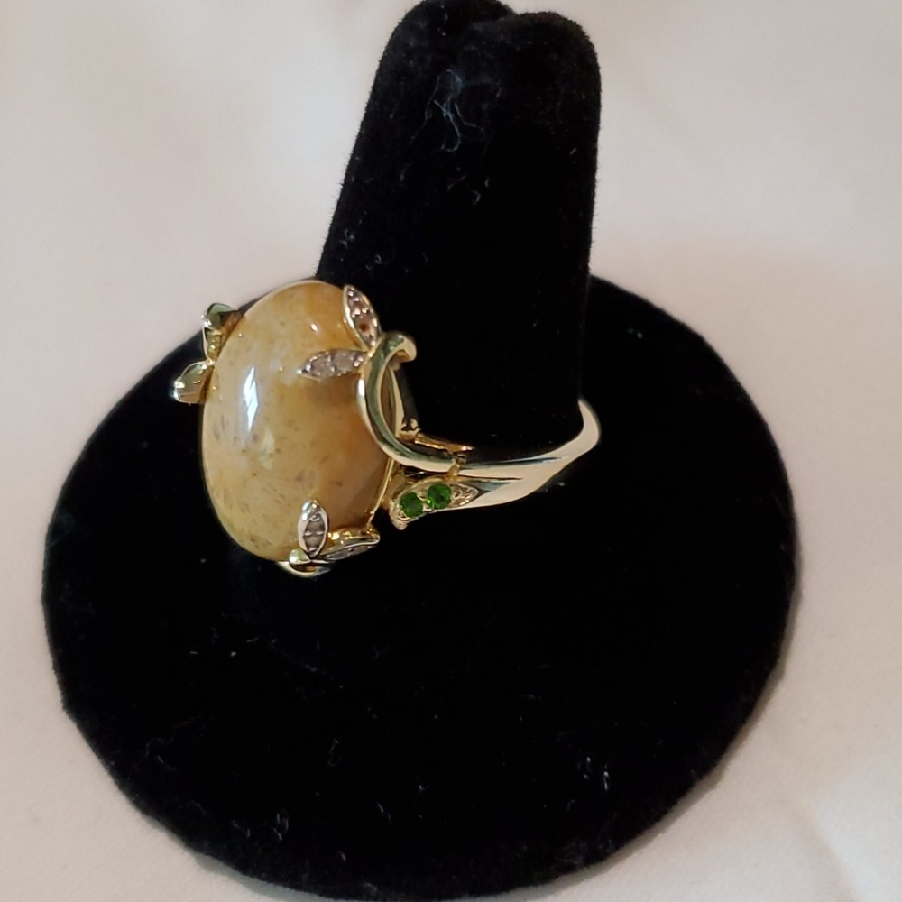 Fossil Coral/Russian Diopside Ring